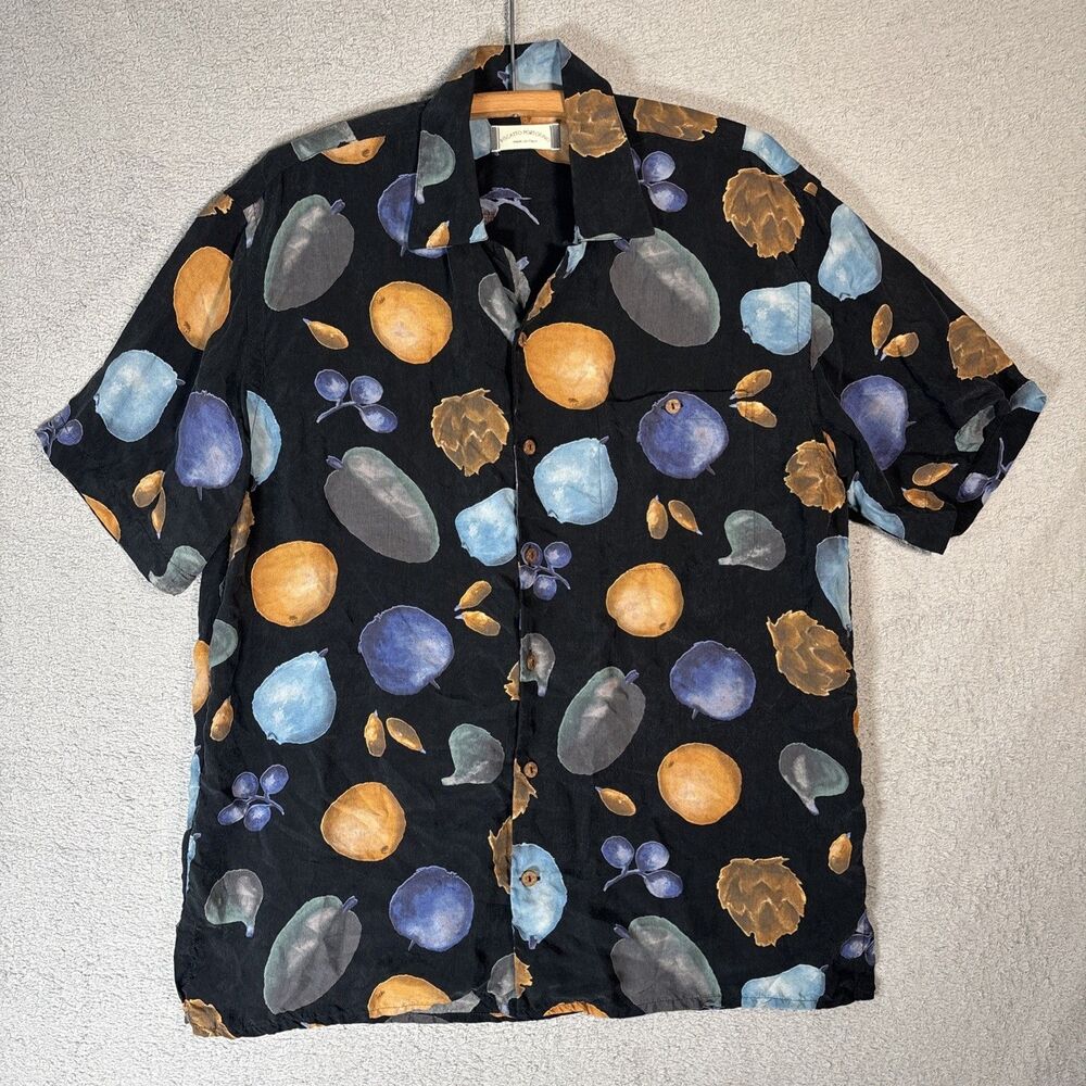 Riscatto Portofino Shirt Men’s Size M Geometric Stone‎ Fruit AOP Cupro Camp